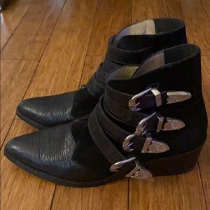Toga Pulla Black Suede 4 Buckle Ankle Boots